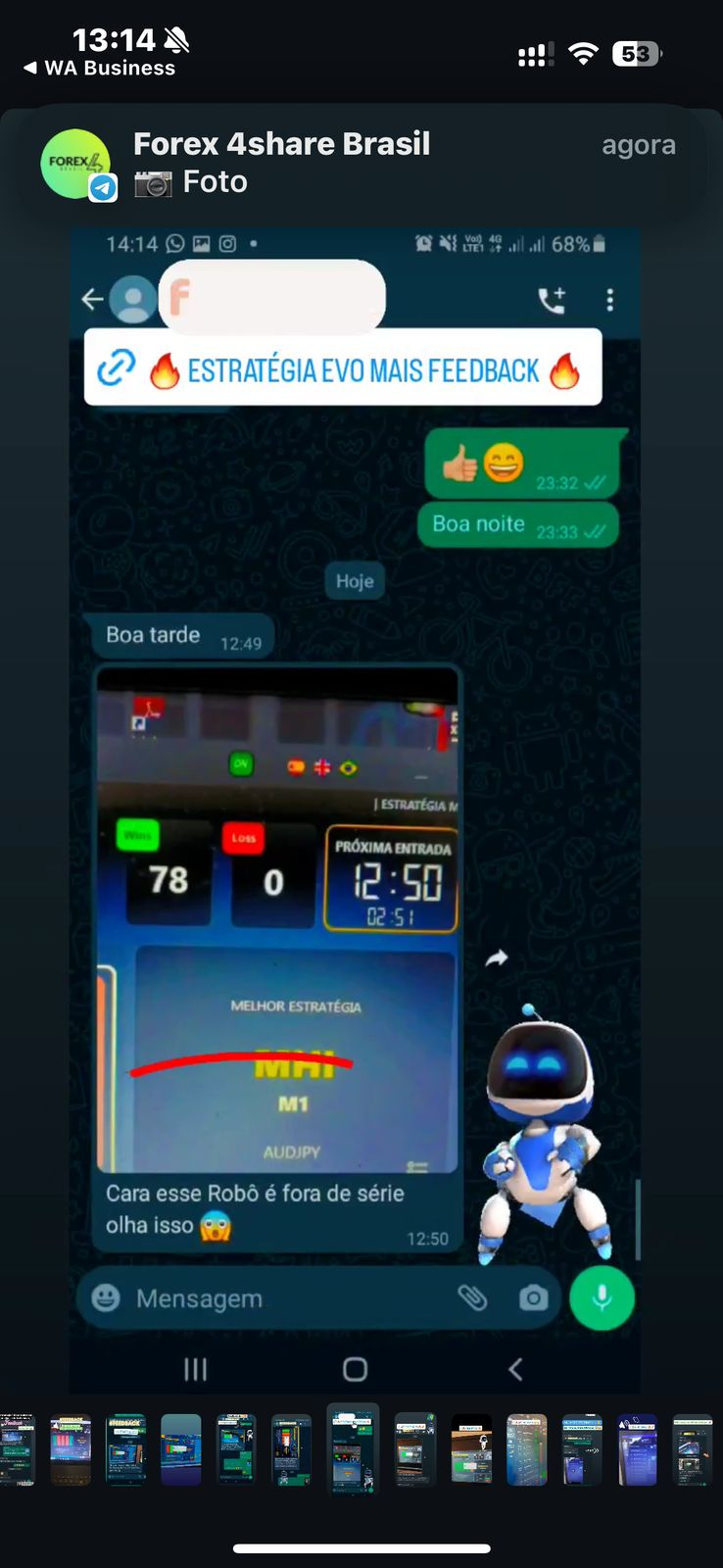 Feedback histórico de cliente do Strategy Evo