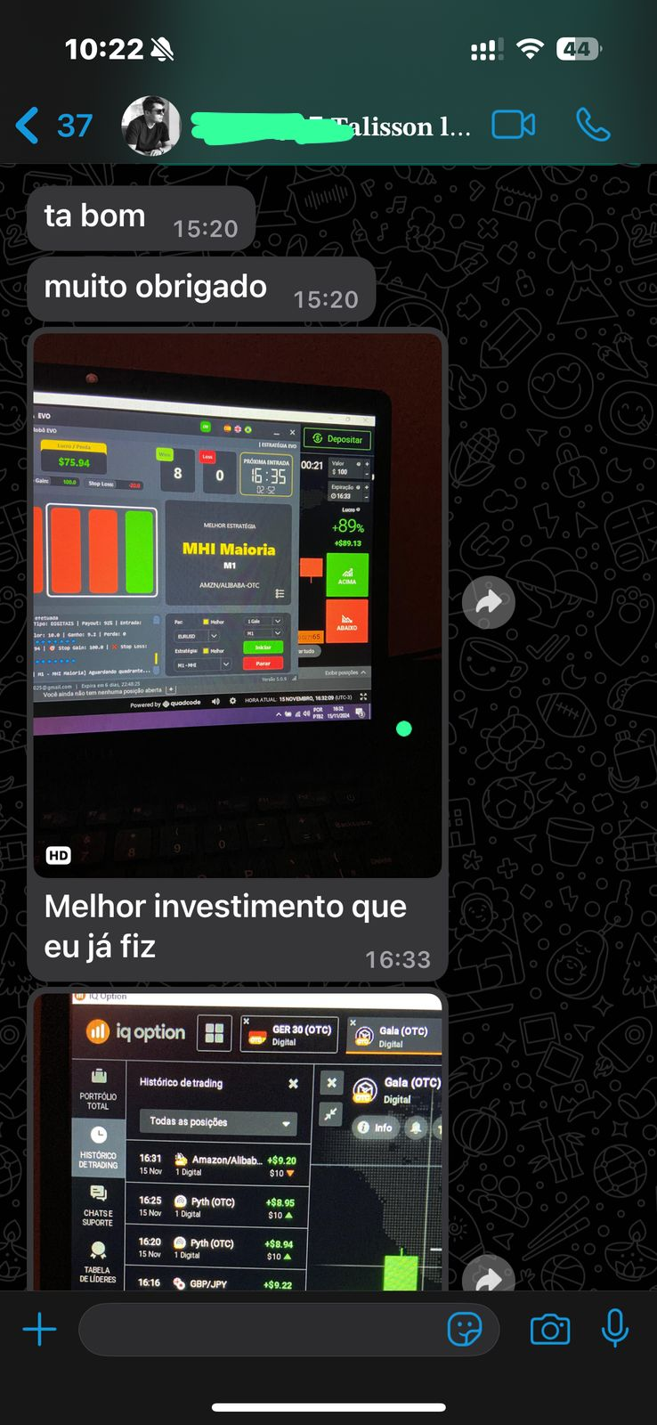 Feedback histórico de cliente do Strategy Evo