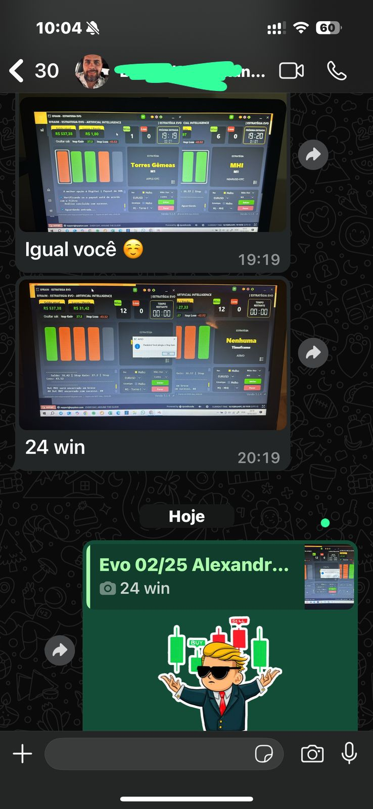 Feedback histórico de cliente do Strategy Evo